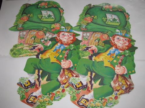 photo of vintage die-cut paper window / wall decorations, leprechauns for St Patrick's Day #1