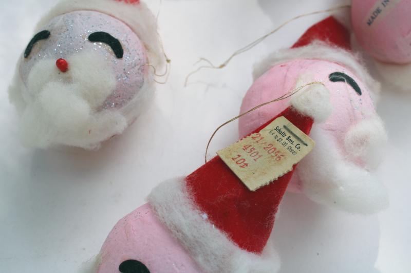 photo of vintage dime store papier mache cotton Santa head Christmas ornaments made in Japan #2