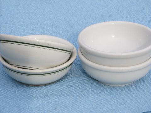 photo of vintage diner soup / chili bowls, white & green band ironstone china #1