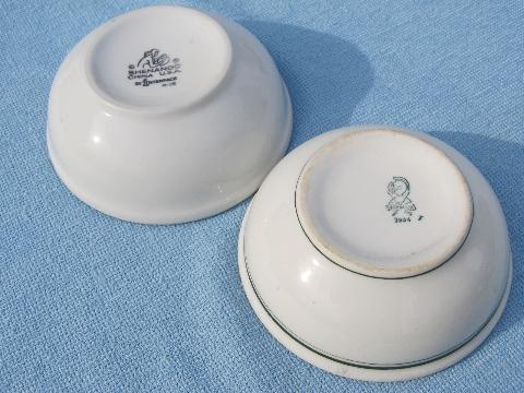 photo of vintage diner soup / chili bowls, white & green band ironstone china #4