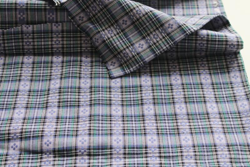 photo of vintage dobby woven plaid cotton fabric - lavender, teal green, black #1