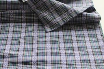 catalog photo of vintage dobby woven plaid cotton fabric - lavender, teal green, black