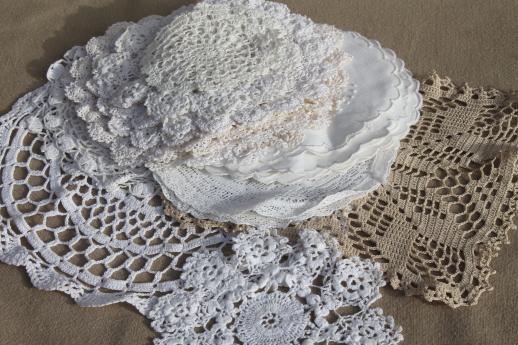 photo of vintage doily lot - crochet lace doilies, table mats, coasters, goblet rounds #1