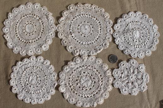 photo of vintage doily lot - crochet lace doilies, table mats, coasters, goblet rounds #4