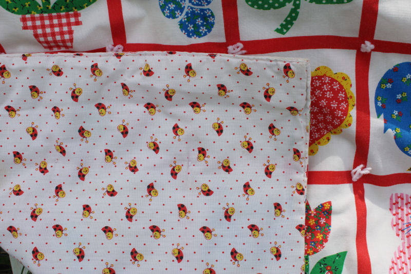 photo of vintage doll baby quilt, cheater patchwork print calico tied comforter #5