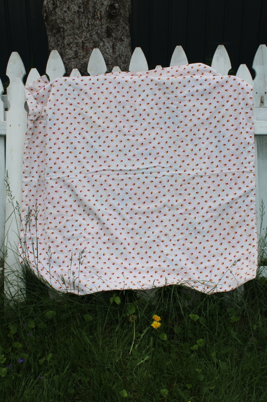 photo of vintage doll baby quilt, cheater patchwork print calico tied comforter #7