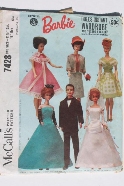 photo of vintage doll clothes sewing patterns lot, fashion dolls Barbie & Ken wardrobe etc #2