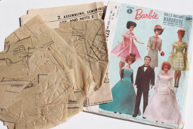 photo of vintage doll clothes sewing patterns lot, fashion dolls Barbie & Ken wardrobe etc #3