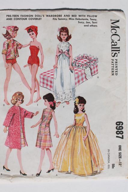 photo of vintage doll clothes sewing patterns lot, fashion dolls Barbie & Ken wardrobe etc #12