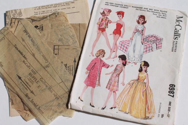 photo of vintage doll clothes sewing patterns lot, fashion dolls Barbie & Ken wardrobe etc #13