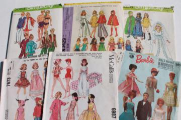 catalog photo of vintage doll clothes sewing patterns lot, fashion dolls Barbie & Ken wardrobe etc