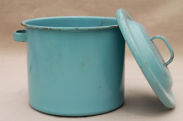 photo of vintage doll size robin's egg blue enamelware canner pot or baby bottle boiler w/ wire rack #5