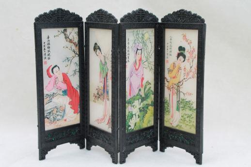 photo of vintage dollhouse furniture - miniature oriental screen w/ Chinese silk painting #1