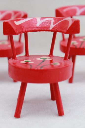 photo of vintage dollhouse miniatures, folk art hand painted wood doll table & chairs set #6