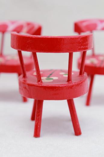 photo of vintage dollhouse miniatures, folk art hand painted wood doll table & chairs set #8