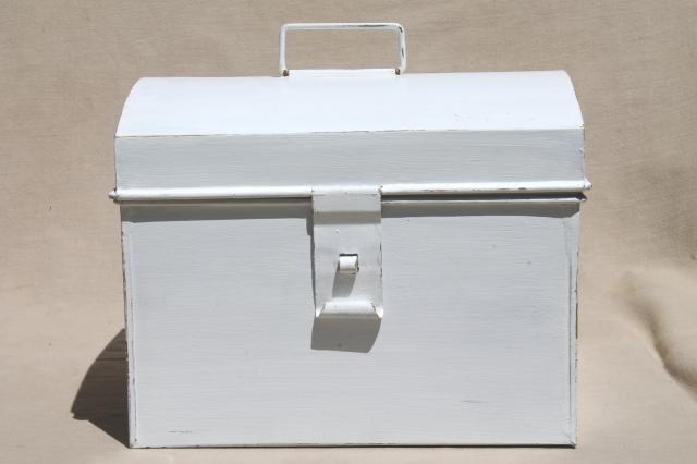 photo of vintage dome top metal box, treasure chest document box, tool box or big lunch box! #2