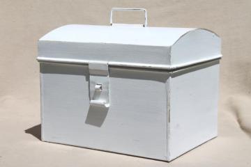 catalog photo of vintage dome top metal box, treasure chest document box, tool box or big lunch box!