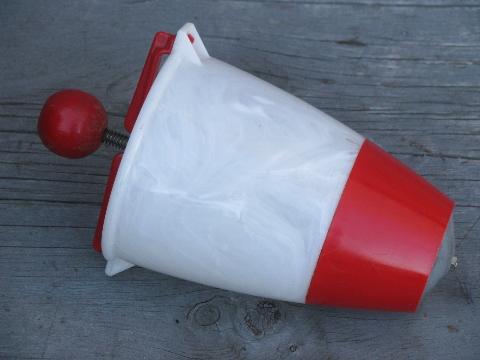 photo of vintage donut dropper, red and white plastic doughnut maker kitchen utensil #1