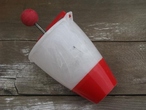 photo of vintage donut dropper, red and white plastic doughnut maker kitchen utensil #1