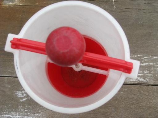 photo of vintage donut dropper, red and white plastic doughnut maker kitchen utensil #5