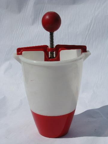 photo of vintage donut droppers, lot doughnut makers, aluminum, red & white plastic #3