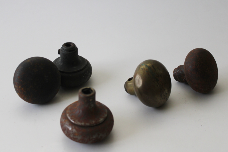 photo of vintage doorknobs lot, primitive rusty metal tarnished brass old door knobs  #1