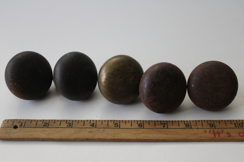 photo of vintage doorknobs lot, primitive rusty metal tarnished brass old door knobs  #2