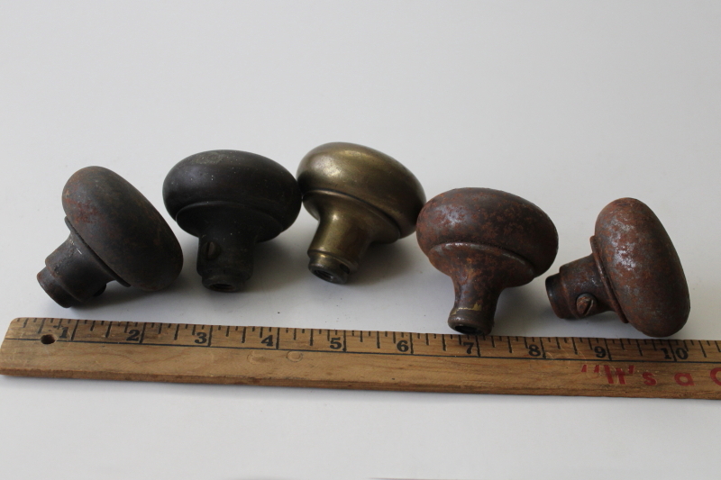 photo of vintage doorknobs lot, primitive rusty metal tarnished brass old door knobs  #3