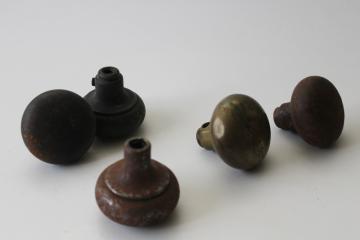 vintage doorknobs lot, primitive rusty metal tarnished brass old door knobs 