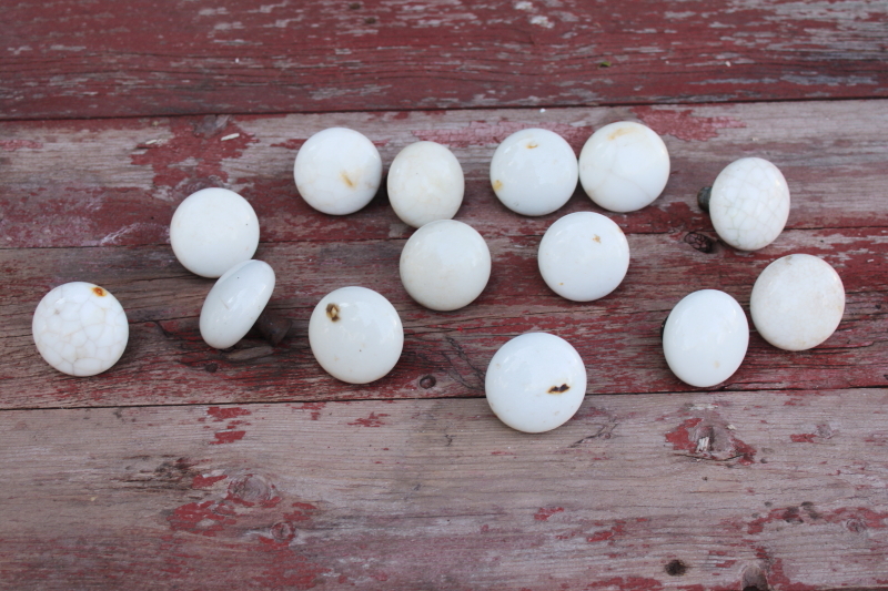 photo of vintage doorknobs lot, rusty crusty stained white ironstone porcelain knobs for upcycle projects or bowl fillers  #1