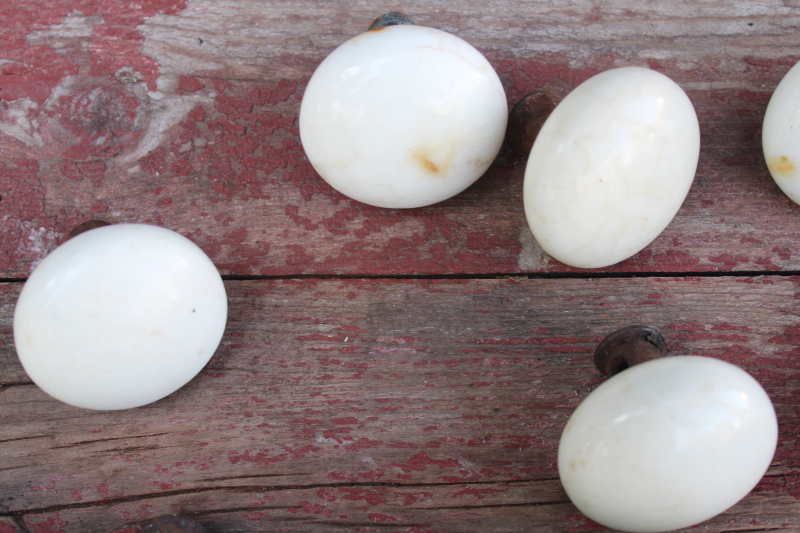 photo of vintage doorknobs lot, rusty crusty stained white ironstone porcelain knobs for upcycle projects or bowl fillers  #5