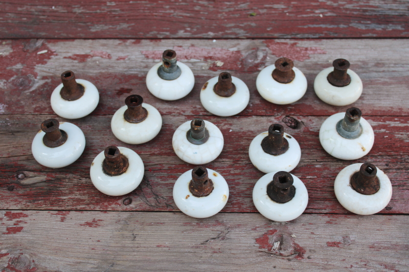 photo of vintage doorknobs lot, rusty crusty stained white ironstone porcelain knobs for upcycle projects or bowl fillers  #6