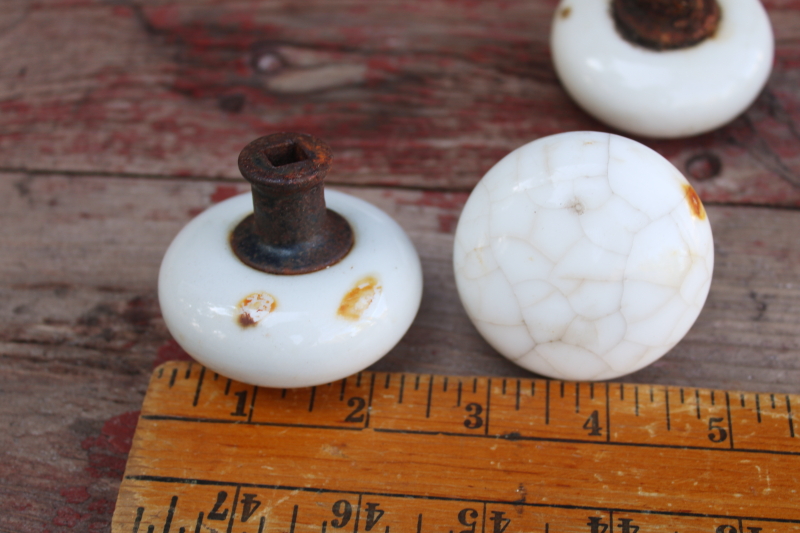 photo of vintage doorknobs lot, rusty crusty stained white ironstone porcelain knobs for upcycle projects or bowl fillers  #7