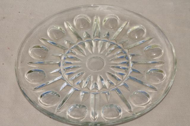 photo of vintage dot and point pattern pressed glass dishes, plates, bowls, cups & saucers #5