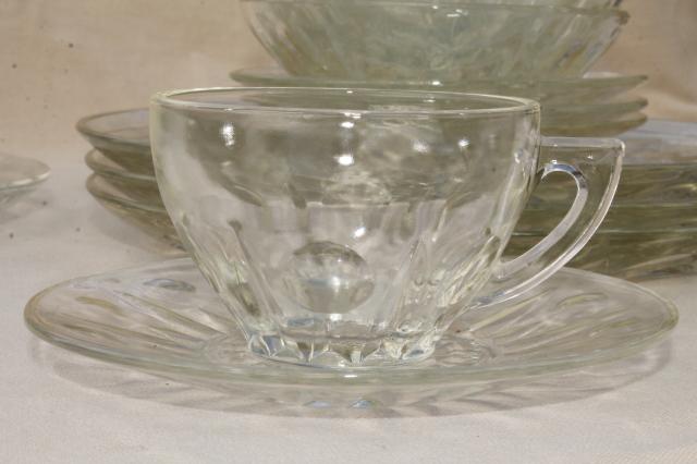 photo of vintage dot and point pattern pressed glass dishes, plates, bowls, cups & saucers #6