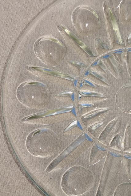 photo of vintage dot and point pattern pressed glass dishes, plates, bowls, cups & saucers #7