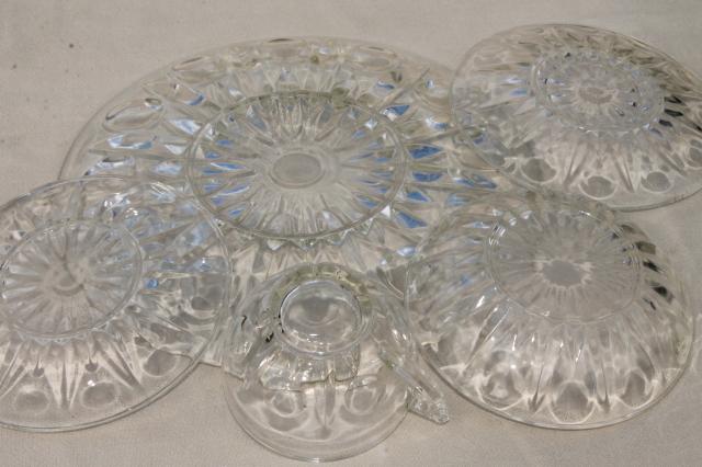 photo of vintage dot and point pattern pressed glass dishes, plates, bowls, cups & saucers #8