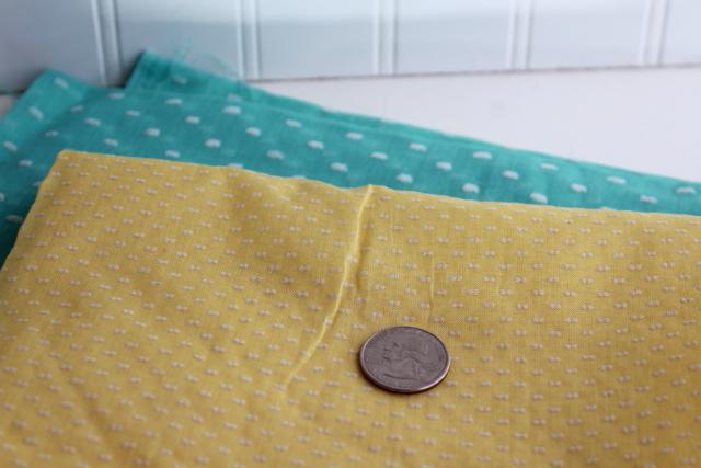 photo of vintage dotted swiss embroidered dot sheer cotton fabric, yellow, mint green #1