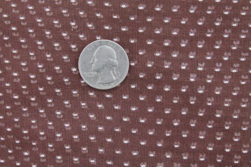 photo of vintage dotted swiss fabric, brown with white dots sheer cotton fabric #1