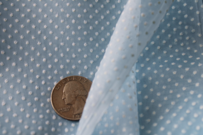 photo of vintage dotted swiss sheer crisp organza fabric, pale blue w/ white dots #3
