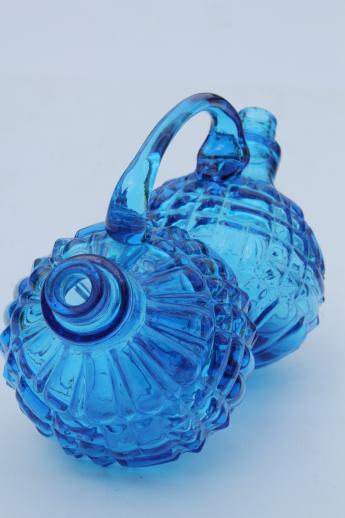 photo of vintage double cruet, aqua blue waffle pattern glass joined bottle cruets #2