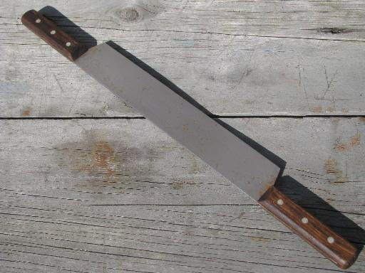 photo of vintage double handled cheese knife, cutter blade from old Swiss cheese dairy #2