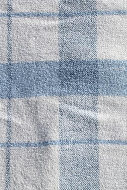 photo of vintage double long fold over blankets, blue & white cotton / wool camp bunk blanket lot #10
