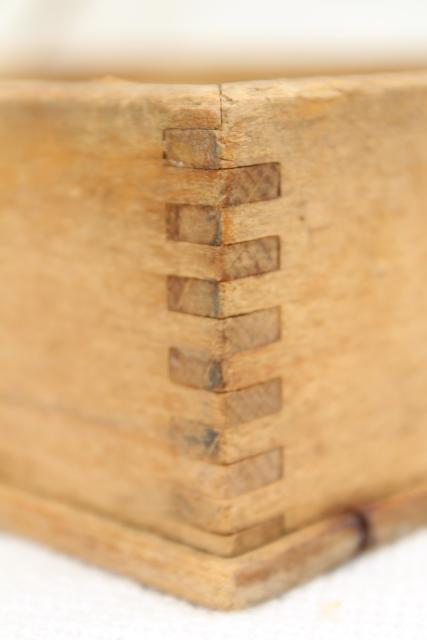 photo of vintage dovetailed wood knife box tray for silverware or utensils, weathered scrubbed pine #8