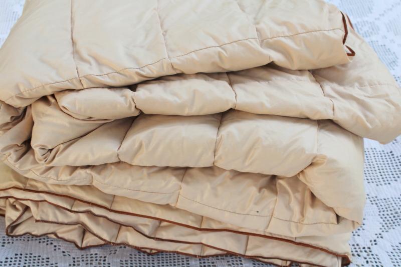 photo of vintage down comforter full / queen bed size, cream colored cotton sateen cover fabric #1