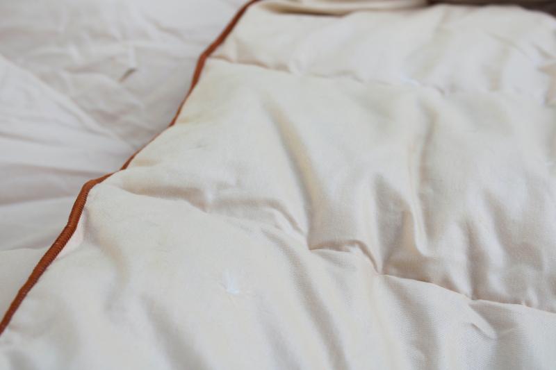 photo of vintage down comforter full / queen bed size, cream colored cotton sateen cover fabric #3