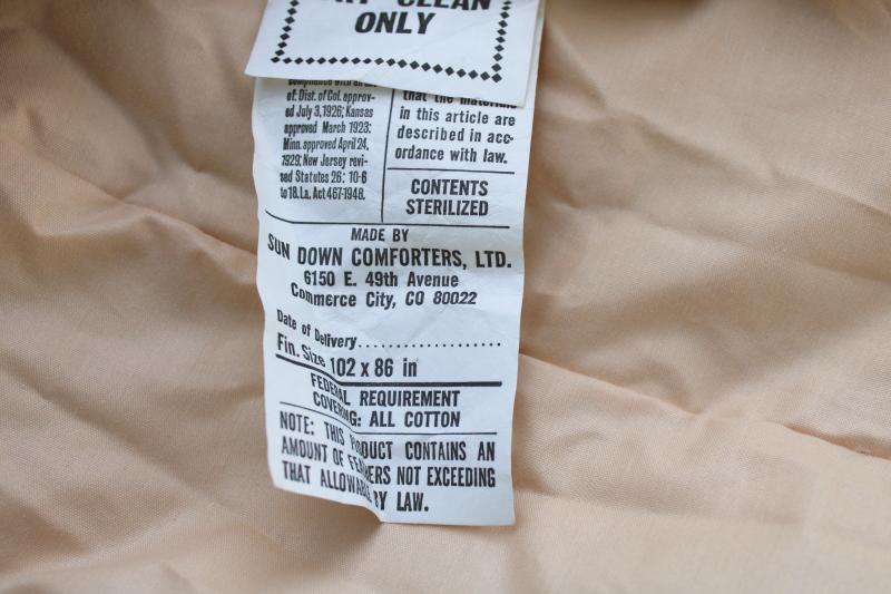 photo of vintage down comforter full / queen bed size, cream colored cotton sateen cover fabric #5