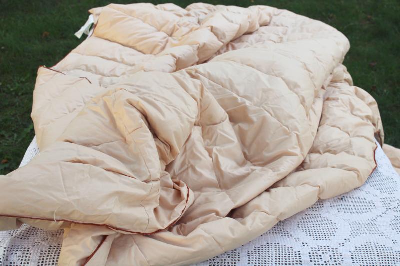 photo of vintage down comforter full / queen bed size, cream colored cotton sateen cover fabric #6