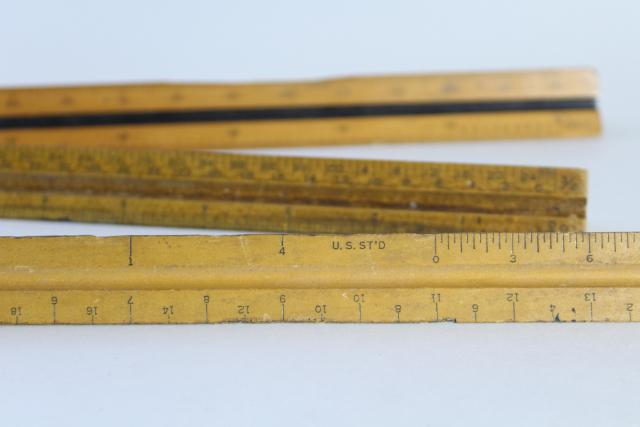 photo of vintage drafting measures, old wood rulers triangular scales for architectural drawings #2