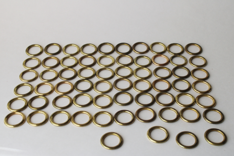 photo of vintage drapery hardware, lot of 64 brass curtain rings for rod hanging cottagecore cafe curtains  #2